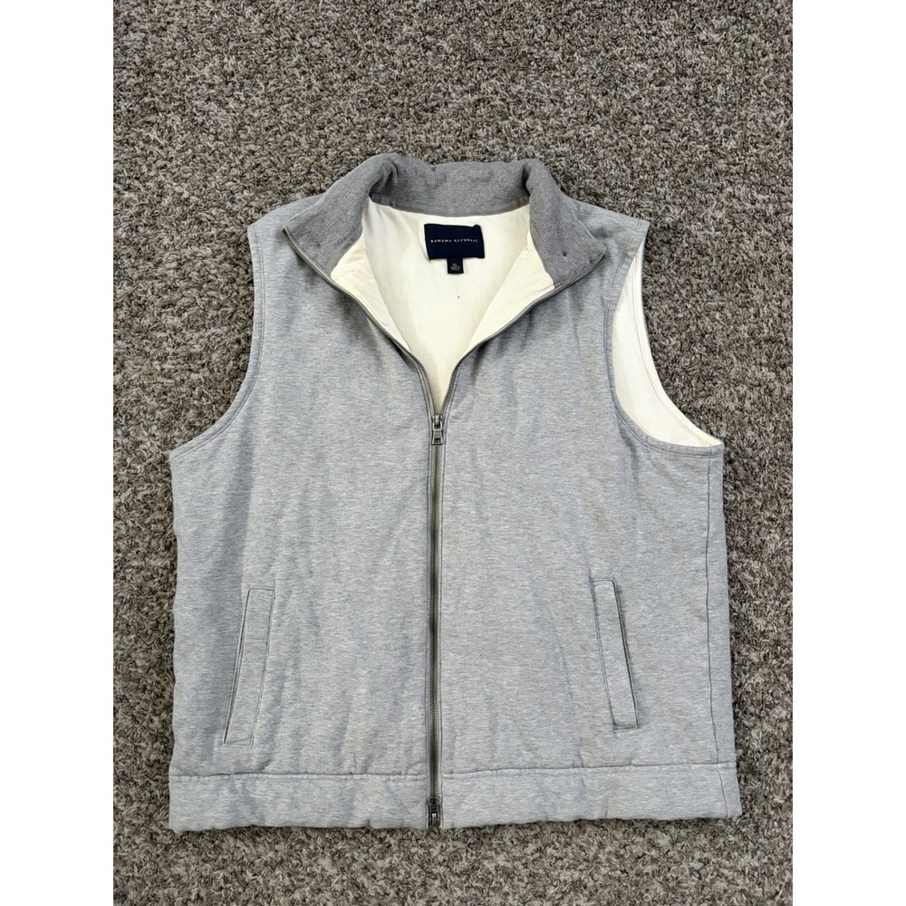 Banana Republic Cotton Blend Insulated Vest Gray Full Zip XL Vintage Mid 2000s